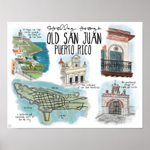 Travel Poster: Strolling Old San Juan Puerto Rico Poster