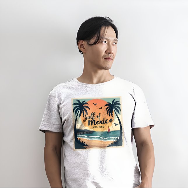 Travel Poster Style Gulf of Mexico T-Shirt (Gulf of Mexico Est. 1550 Retro Travel Poster Style white t-shirt. )