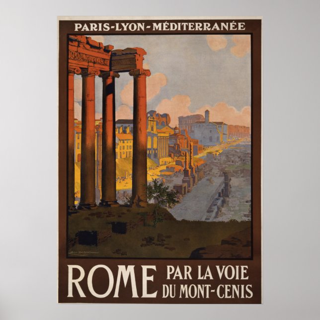 Travel Poster train service Paris Rome Italy (Front)