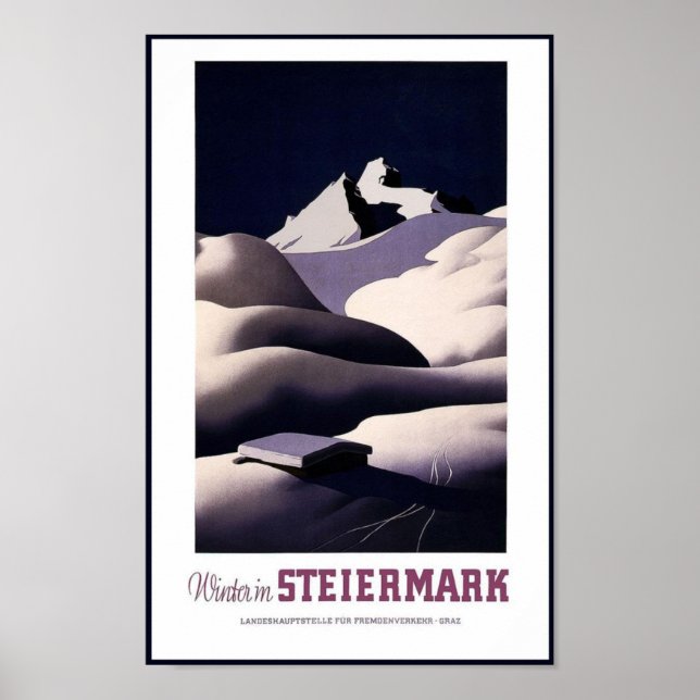 Travel Poster Vintage Winter Steiermark Austria (Front)