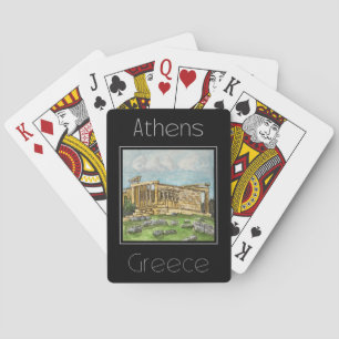 Travel poster water color of Athens Greece Playing Cards