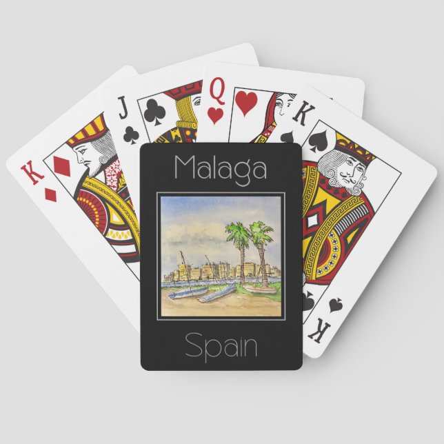 Travel poster water colour of Malaga Spain Playing Cards (Back)