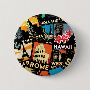 Travel posters retro vintage europe asia usa 6 cm round badge