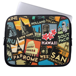 Travel posters retro vintage europe asia usa laptop sleeve