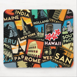 Travel posters retro vintage europe asia usa mouse pad