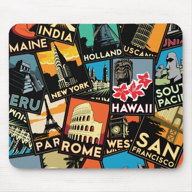 Travel posters retro vintage europe asia usa mouse pad (Front)