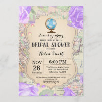 Travel Purple Floral Bridal Shower Invitation