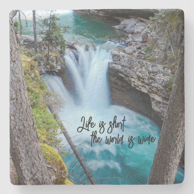 Travel Quote Home Decor with Waterfall Photo  Stone Coaster (Front)