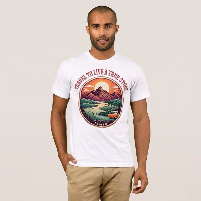 Travel Real Story Tee — No Fake Journeys Badge (Front Full)