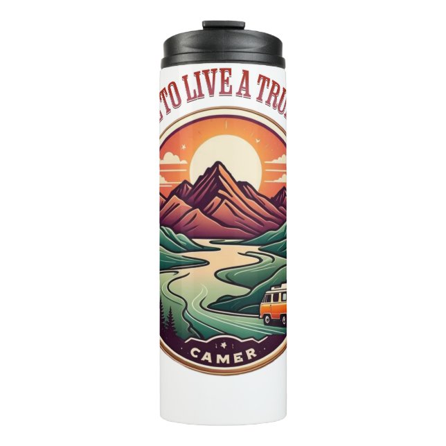 Travel Real Story Tee — No Fake Journeys Badge Thermal Tumbler (Front)