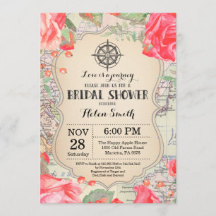 Travel Red Floral Bridal Shower Invitation