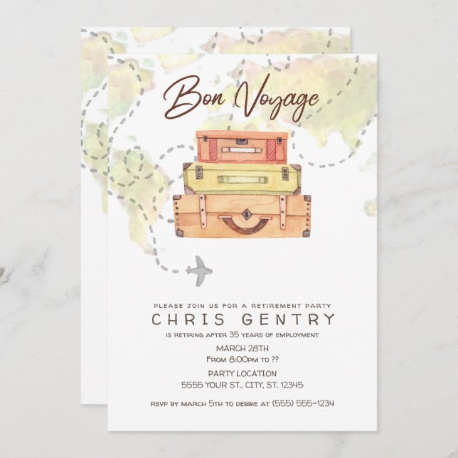 Travel Retirement Party Invitations (Front/Back)