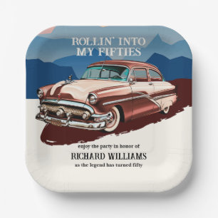Travel Retro Classic Car Theme 50th Birthday Paper Plate