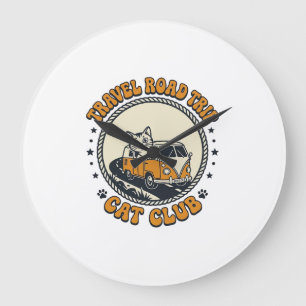 Travel Road Trip Cat Pet Lover Shirt Art - Travel Large Clock