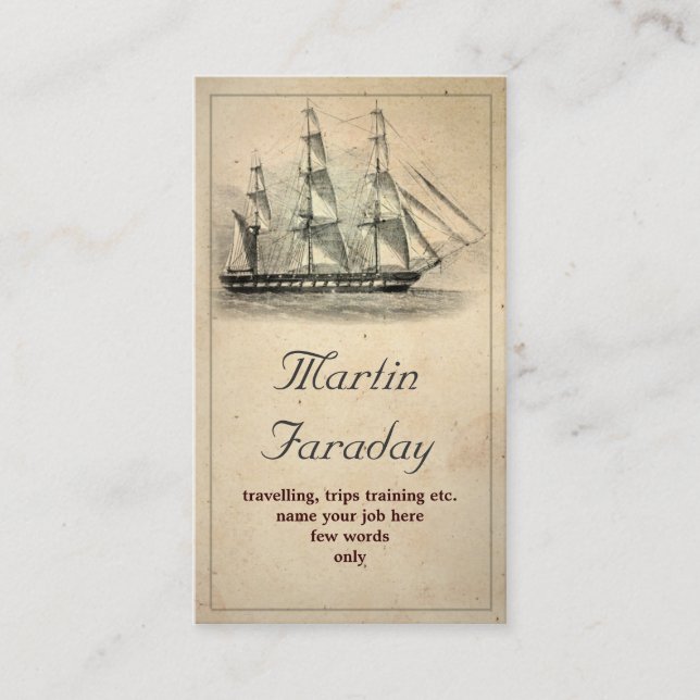 travel ship boat beautiful old business card (Front)