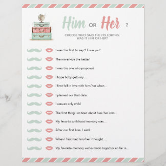 Travel Shower Theme Baby Bridal Him or Her Game
