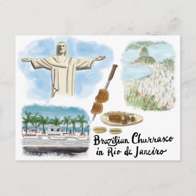 Travel Sketch Postcard: Churrasco - Rio de Janeiro Postcard (Front)