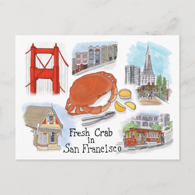 Travel Sketch Postcard: Crab in San Francisco Postcard (Front)