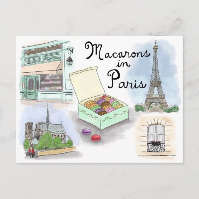 Travel Sketch Postcard: Macarons in Paris France Postcard (Front)