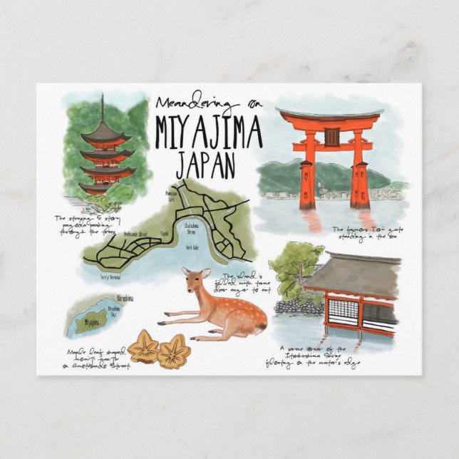 Travel Sketch Postcard: Meandering on Miyajima Postcard (Front)