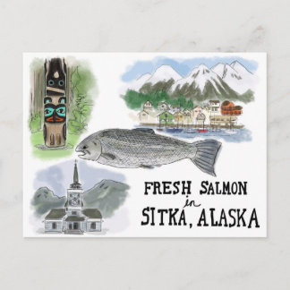 Travel Sketch Postcard: Salmon in Sitka, Alaska Postcard