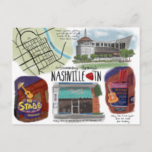 Travel Sketch Postcard Strumming through Nashville