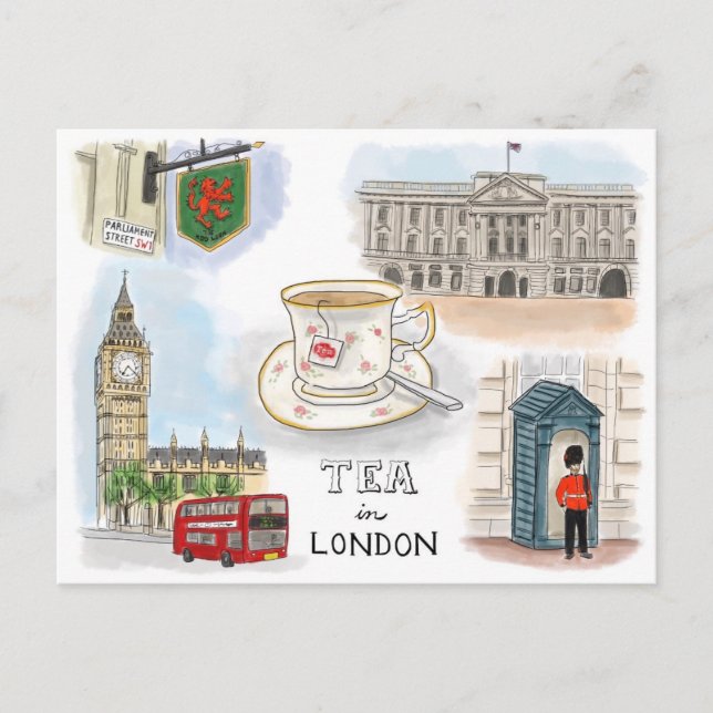 Travel Sketch Postcard: Tea in London England Postcard (Front)