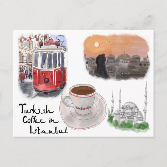 Travel Sketch Postcard: Turkish Coffee in Istanbul Postcard (Front)