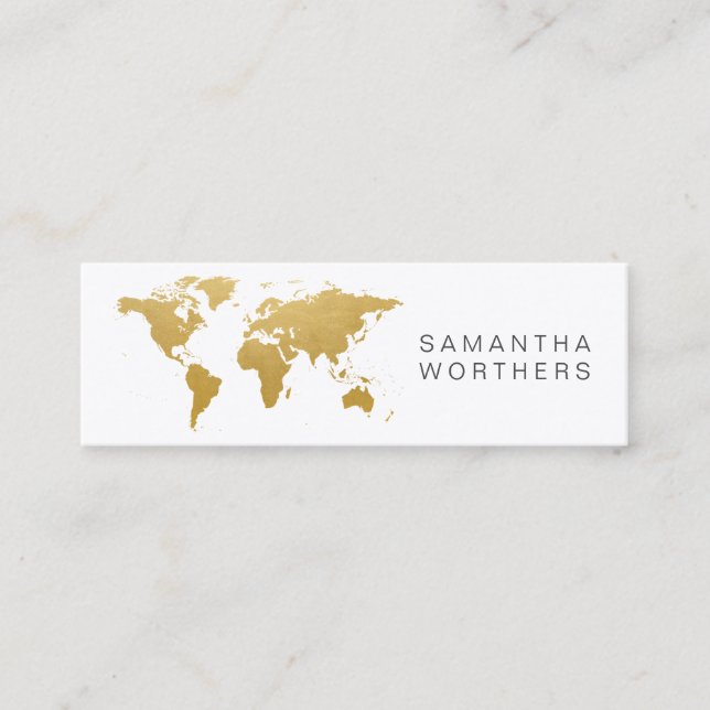 Travel Social Media Gold World Map Mini Business Card (Front)