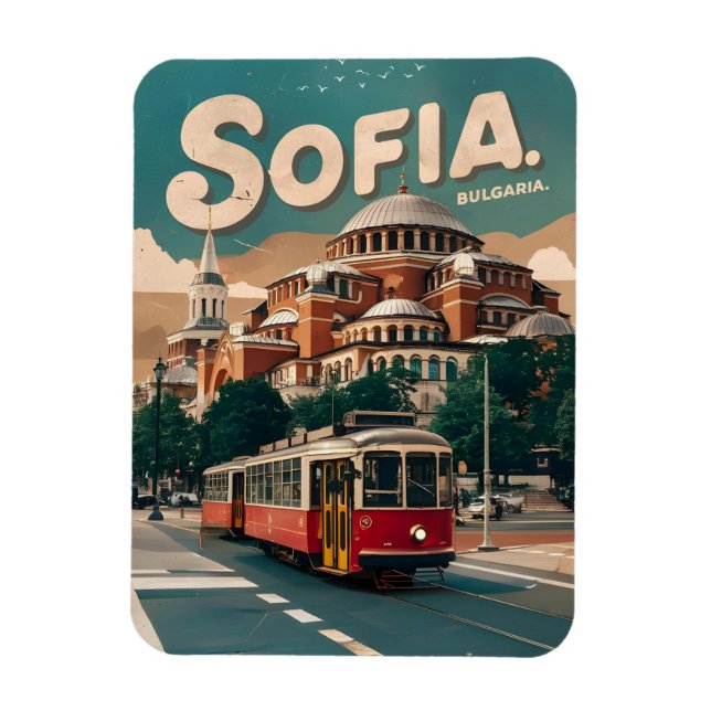 Travel Sofia, bulgaria vintage gifts city tram Magnet (Vertical)