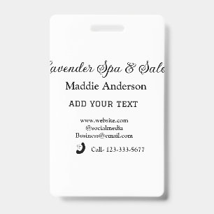 travel spa salon guest information vacation beach ID badge