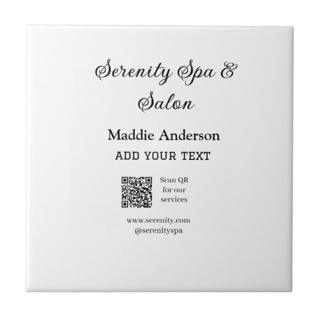 Travel spa salon scan QR for services website beac Ceramic Tile (Front)