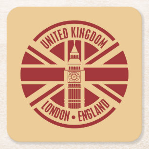 Travel Stamp, London England Square Paper Coaster