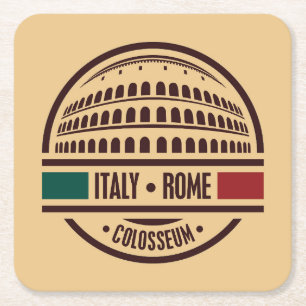 Travel Stamp, Rome Italy Square Paper Coaster