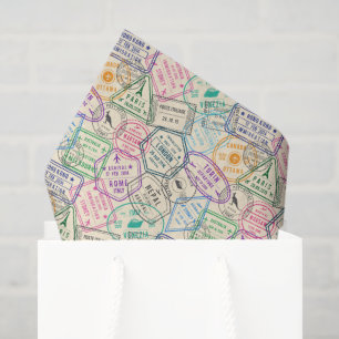 Travel Stamps Decoupage Paper, Passport Tissue Paper