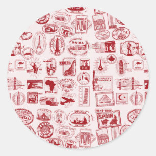 Travel Stamps Pattern Classic Round Sticker