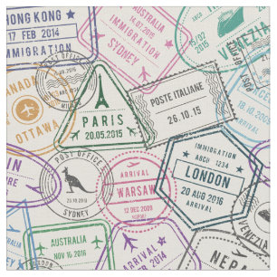 Travel Stamps Pattern fabric