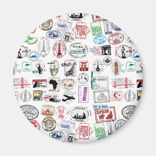 Travel Stamps Pattern Magnet