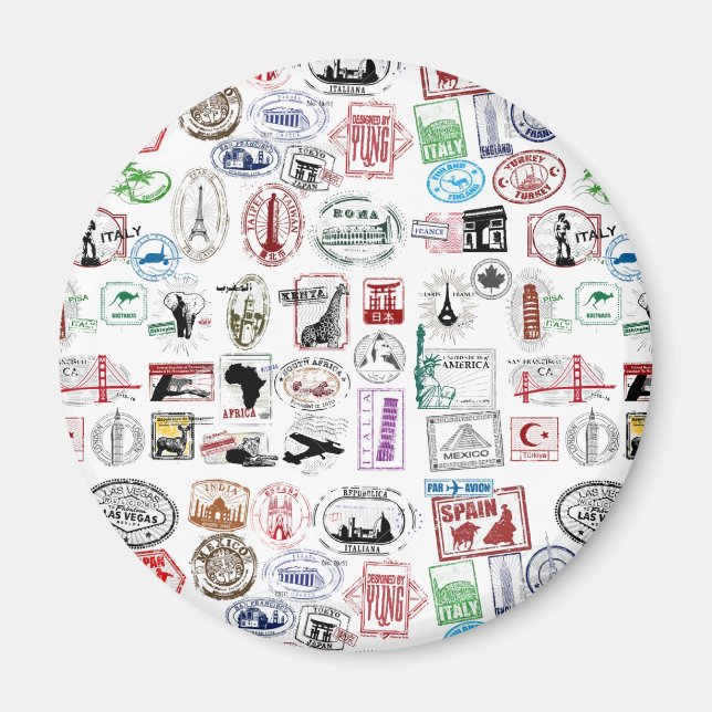 Travel Stamps Pattern Magnet (Front)