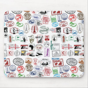 Travel Stamps Pattern Mouse Pad