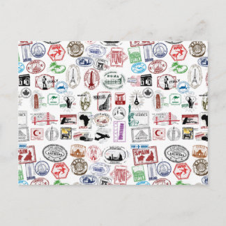 Travel Stamps Pattern Postcard