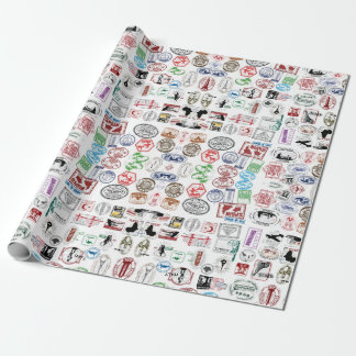 Travel Stamps Pattern Wrapping Paper