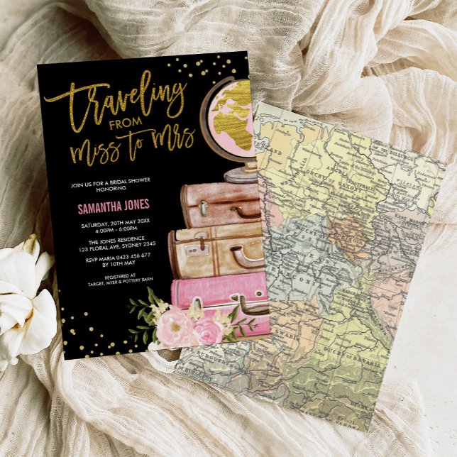 Travel Suitcase Bridal Shower Around the World Invitation (Creator Uploaded)