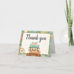 Travel Thank you card World map Vintage Adventure