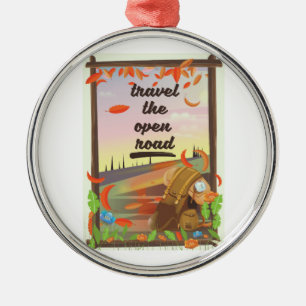 Travel the open road vintage hiking poster metal ornament