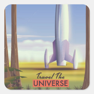 Travel the Universe retro space art. Square Sticker
