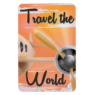 Travel the World Classic aeroplane poster Evening Magnet