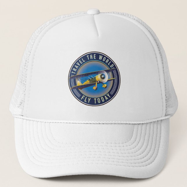Travel the World Fly Today travel patch Trucker Hat (Front)