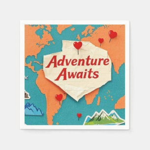 Travel the world map with heart pins napkin