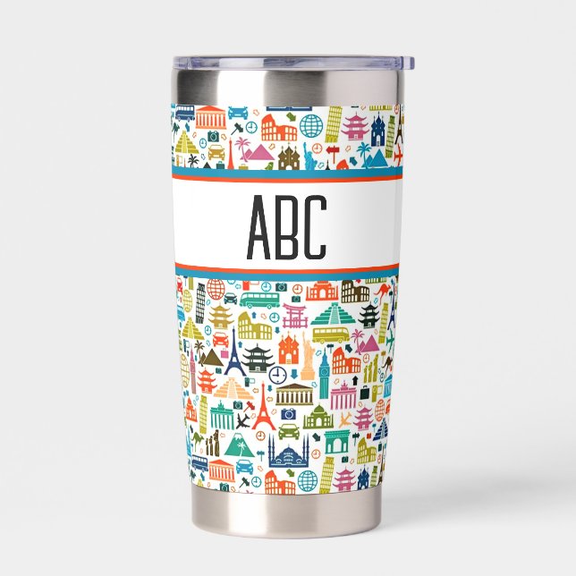 Travel the world theme monogram insulated tumbler (Left)